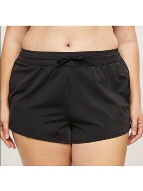 Cacique Swim 28 Black Swim Shorts Bathing Suit Beachwear Drawstring Stretchy